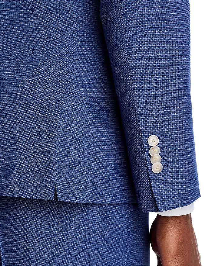 Hugo Boss Mens H-Huge Textured Solid Slim Fit Suit Jacket 44R Blue