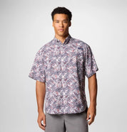 Columbia Men's PFG Super Tamiami Short Sleeve Button Shirt Medium Navy Blue Red