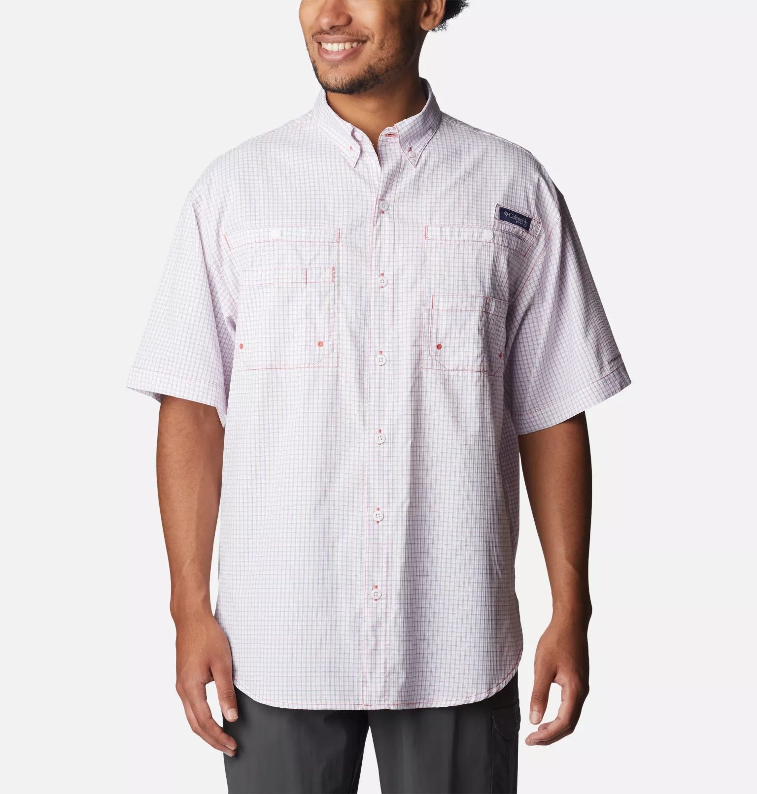 Columbia Men’s PFG Super Tamiami Short Sleeve Shirt Medium Blue Red Checkered