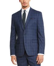 Bar Iii Mens Slim fit Suit Jacket Blazer 42 R Navy Blue Plaid Stretch