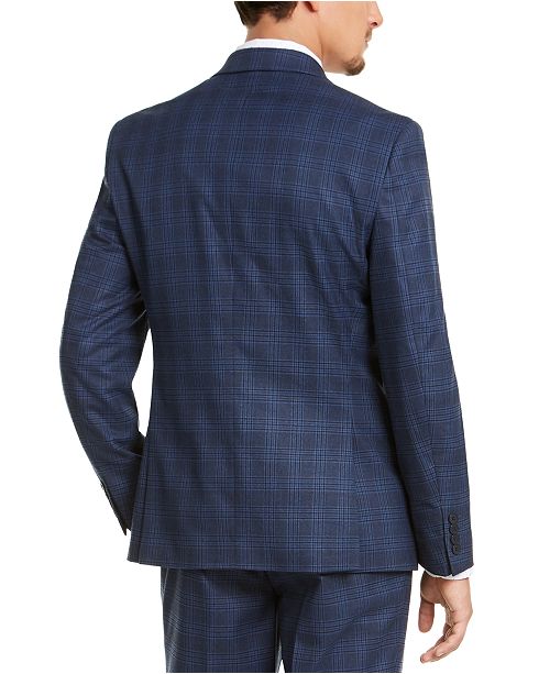 Bar Iii Mens Slim fit Suit Jacket Blazer 38 R Navy Blue Plaid