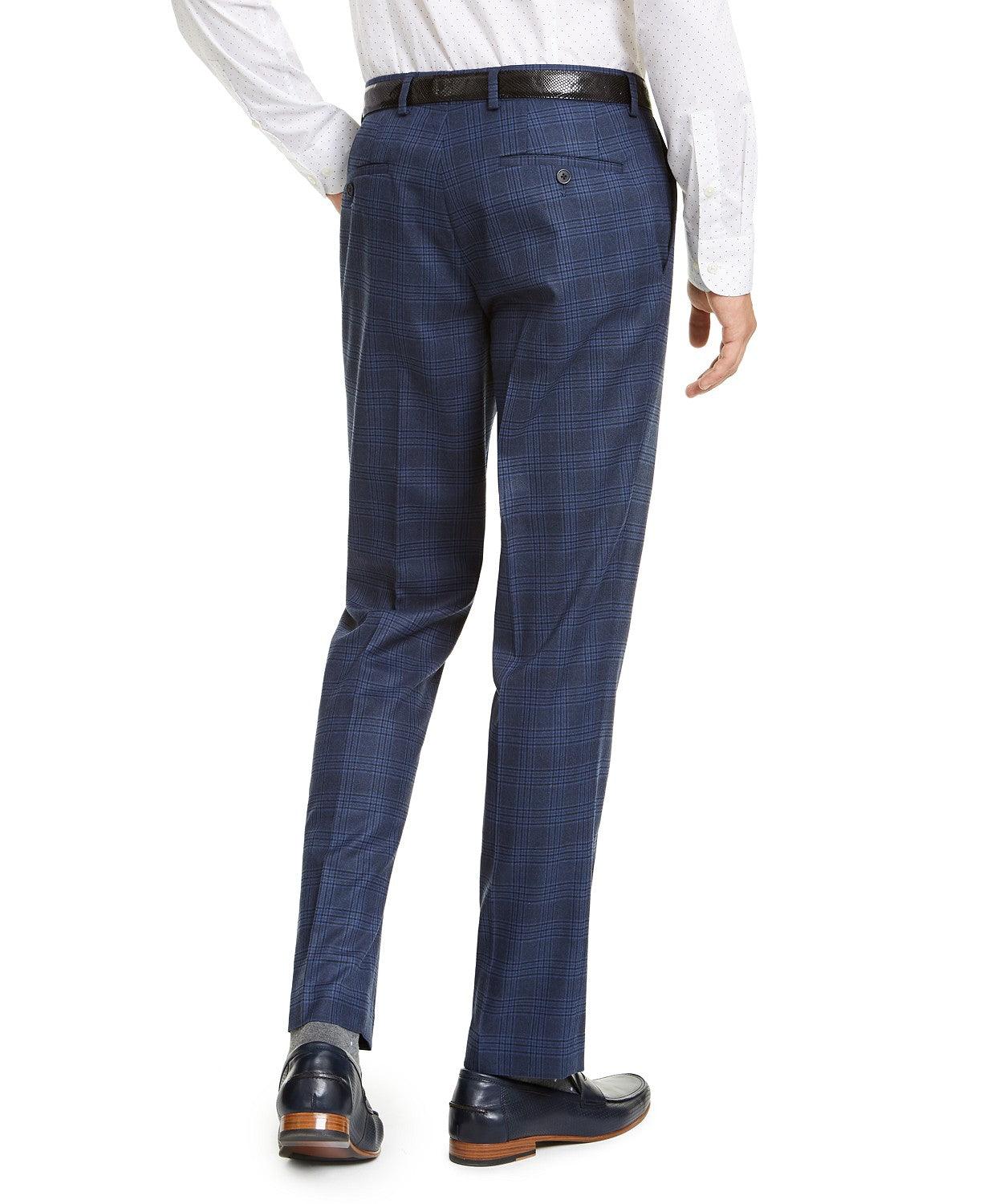 Bar Iii Mens Slim fit Dress Pants 33 / 30 Navy Blue Plaid