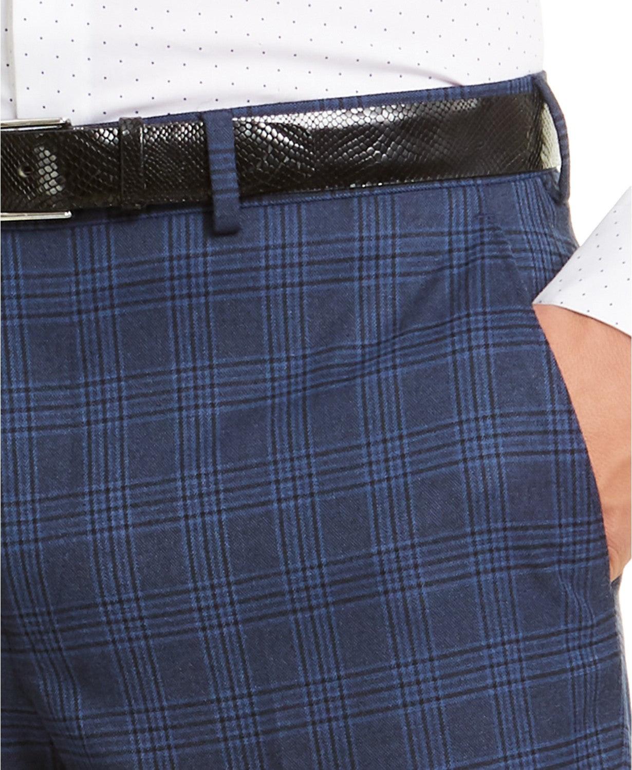 Bar Iii Mens Slim fit Dress Pants 32 / 30 Navy Blue Plaid