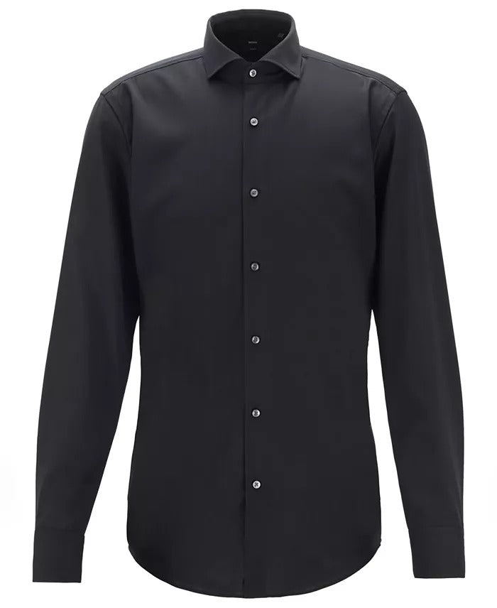 Hugo Boss Men's Jason Slim-Fit Merino Wool Button Shirt 38 / 15 Black