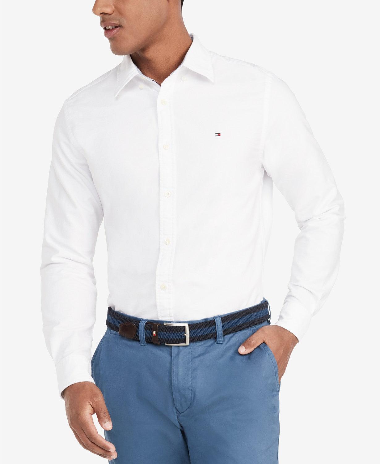 Tommy Hilfiger Mens New England Solid Oxford Button Down Shirt White Small