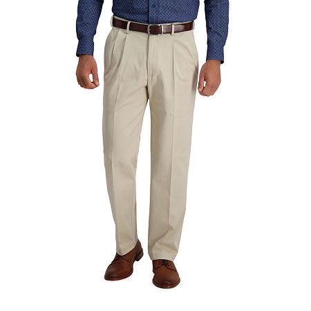 Haggar Mens Classic fit Chinos Pants 34 / 32 Beige Solid Stretch