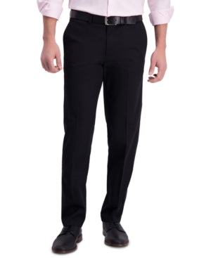 Haggar Mens Straight fit Dress Pants 40 / 29 Black Solid Stretch