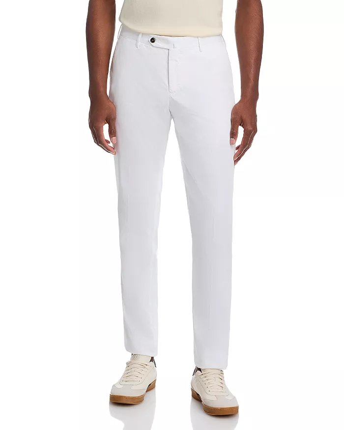 Pt Torino Mens Garment-Dyed Silkochino Slim Fit Pants EU 50 / US 34 White