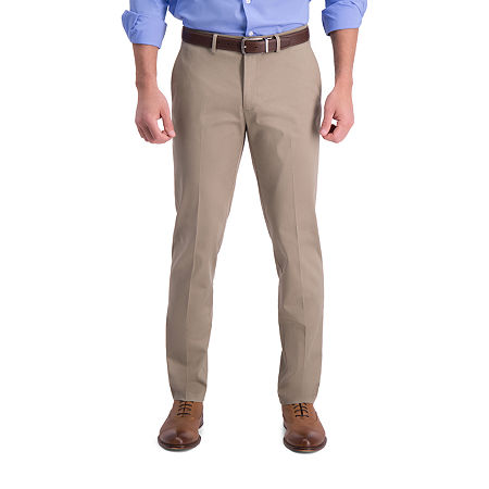 Haggar Mens Slim fit Dress Pants 34 / 29 Beige Solid Stretch