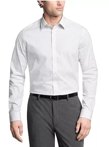 Calvin Klein Mens Slim fit Dress Shirt Large 16.5 in 34-35 Grey Striped