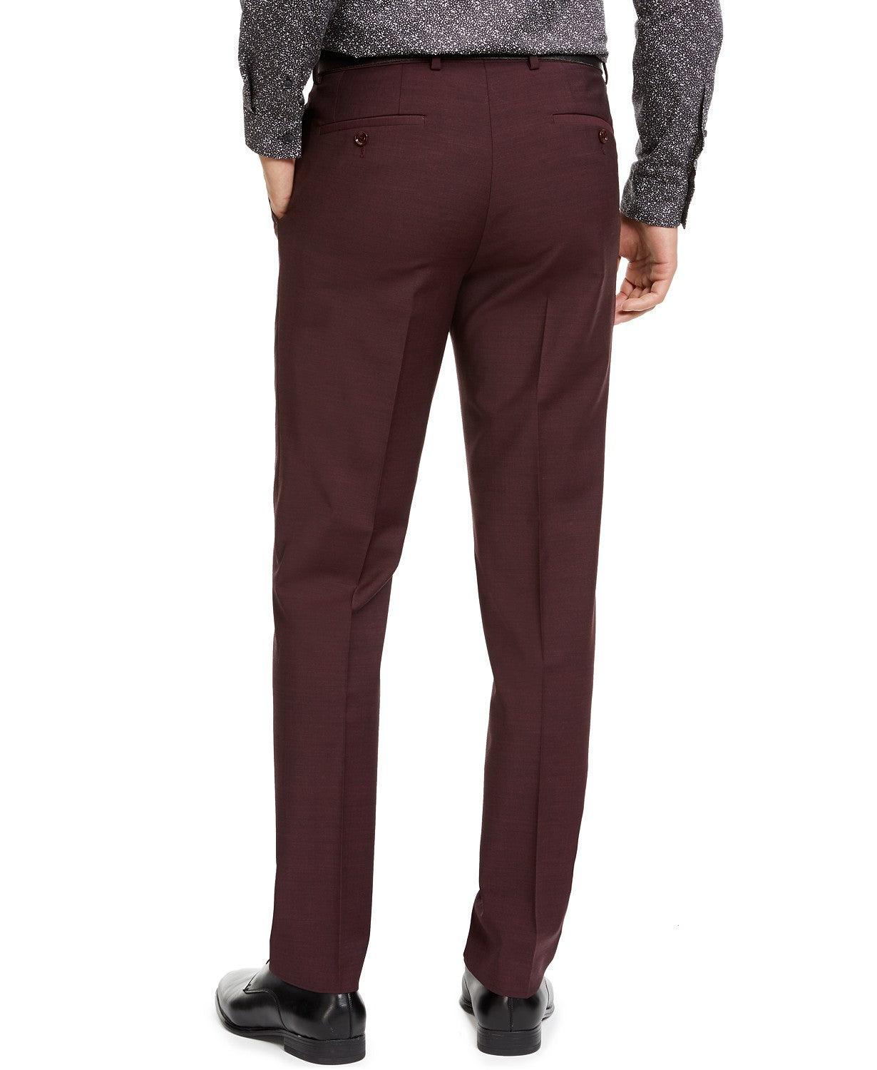 Bar III Mens Slim Fit Active Stretch Suit Dress Pants Burgundy Red 34 x 32