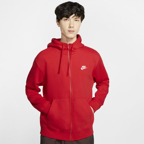 Nike Mens Club Fleece Full Zip Hoodie Sweatshirt Medium University Red