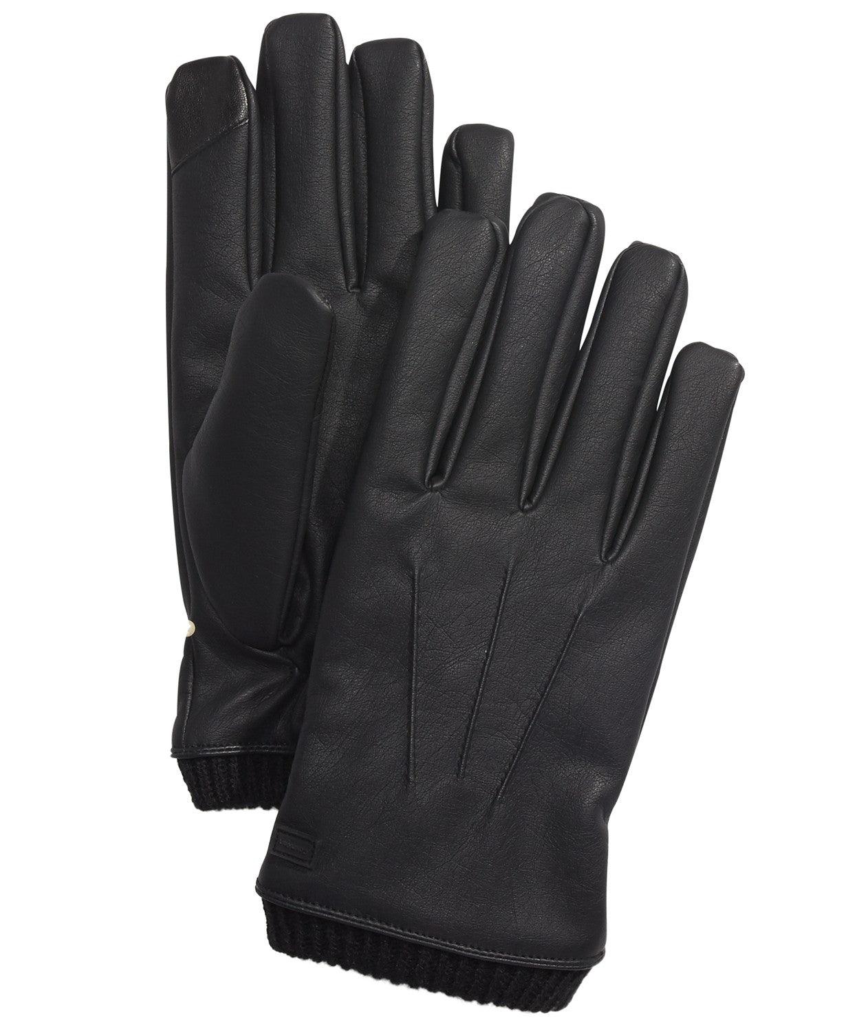 Calvin Klein Mens Faux Leather Gloves Black XL