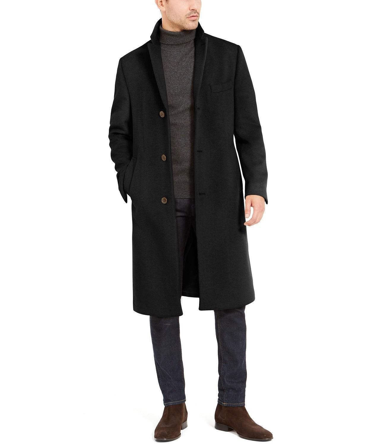Lauren Ralph Lauren Men's Columbia Classic-Fit Overcoat Coat 40L Black Topcoat