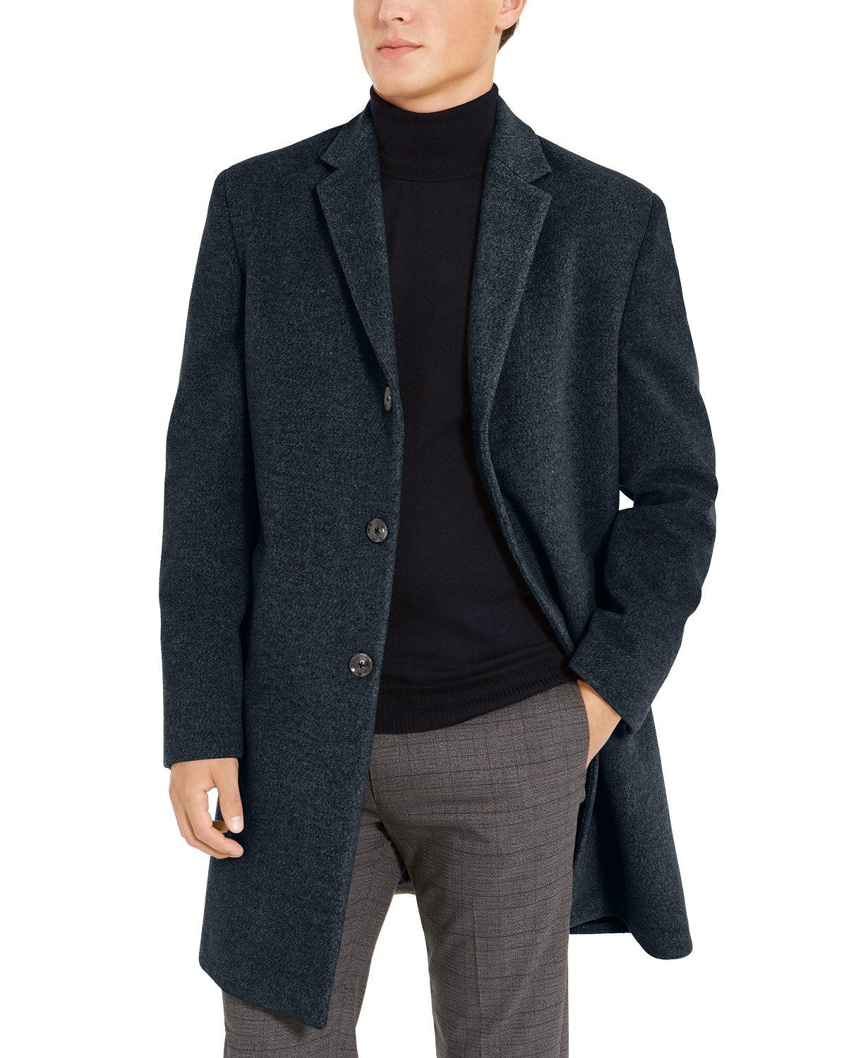 Tommy Hilfiger Mens Addison Wool-Blend Trim Fit Overcoat Coat 40L Navy Blue