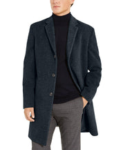Tommy Hilfiger Mens Addison Wool-Blend Trim Fit Overcoat Coat 40L Navy Blue
