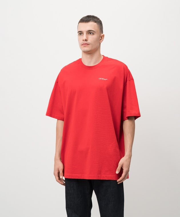 Off-White Mens Red Short Sleeve Logo T Shirt with 3D print Size XXL