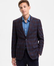 Tommy Hilfiger Mens Modern fit Sport Coat Blazer 44 L Burgundy Red Plaid