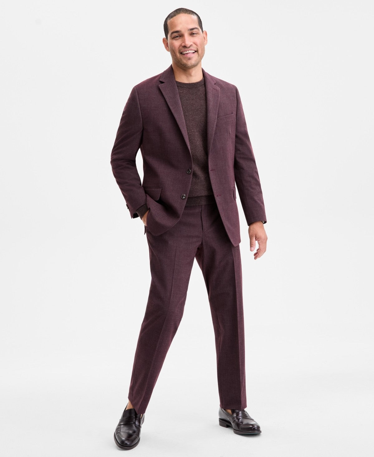 Perry Ellis Mens Modern Fit Suit Jacket 42 Short Burgundy Red EALE2RAA0033