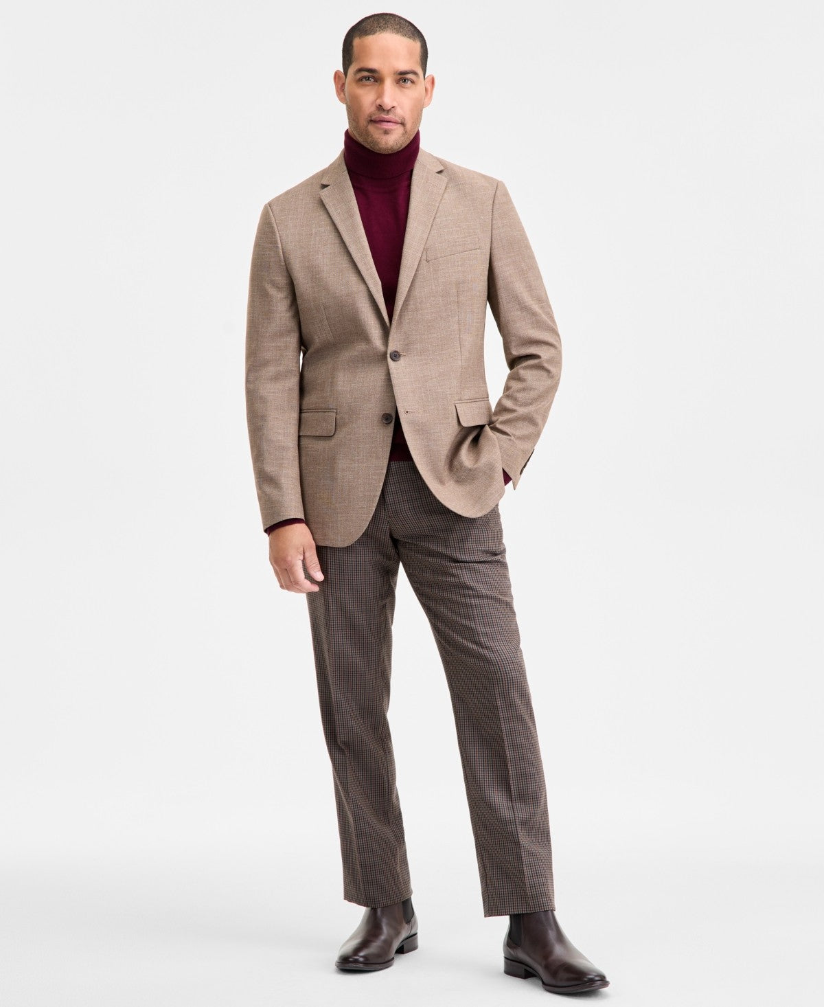 Kenneth Cole Mens Slim fit Sport Coat Blazer 36 R Tan Light Brown Solid