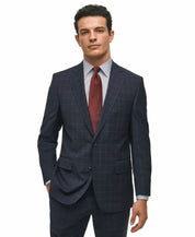 Brooks Brothers Mens  Wool Suit Jacket Blazer 42 R Navy Blue Plaid Windowpane