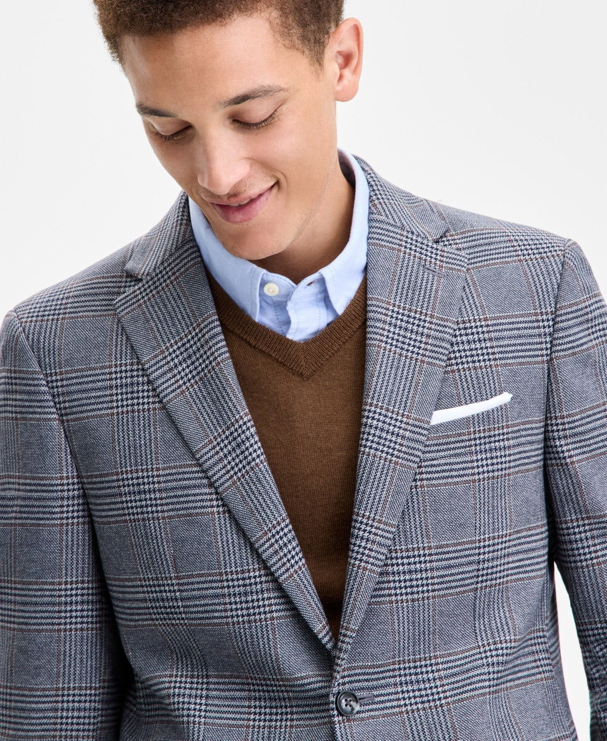 Tommy Hilfiger Mens Modern fit Sport Coat Blazer 40 L Gray Brown Plaid