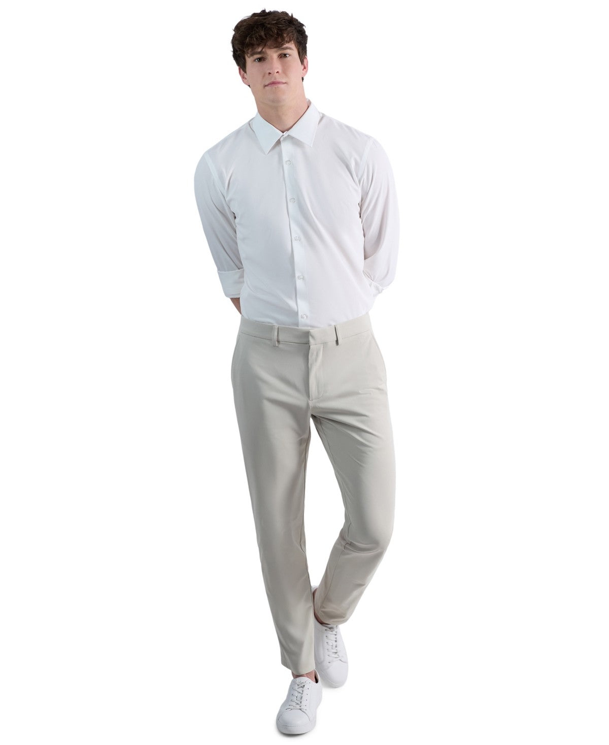 Kenneth Cole Mens Slim fit Dress Pants 34 / 30 Beige Solid Stretch