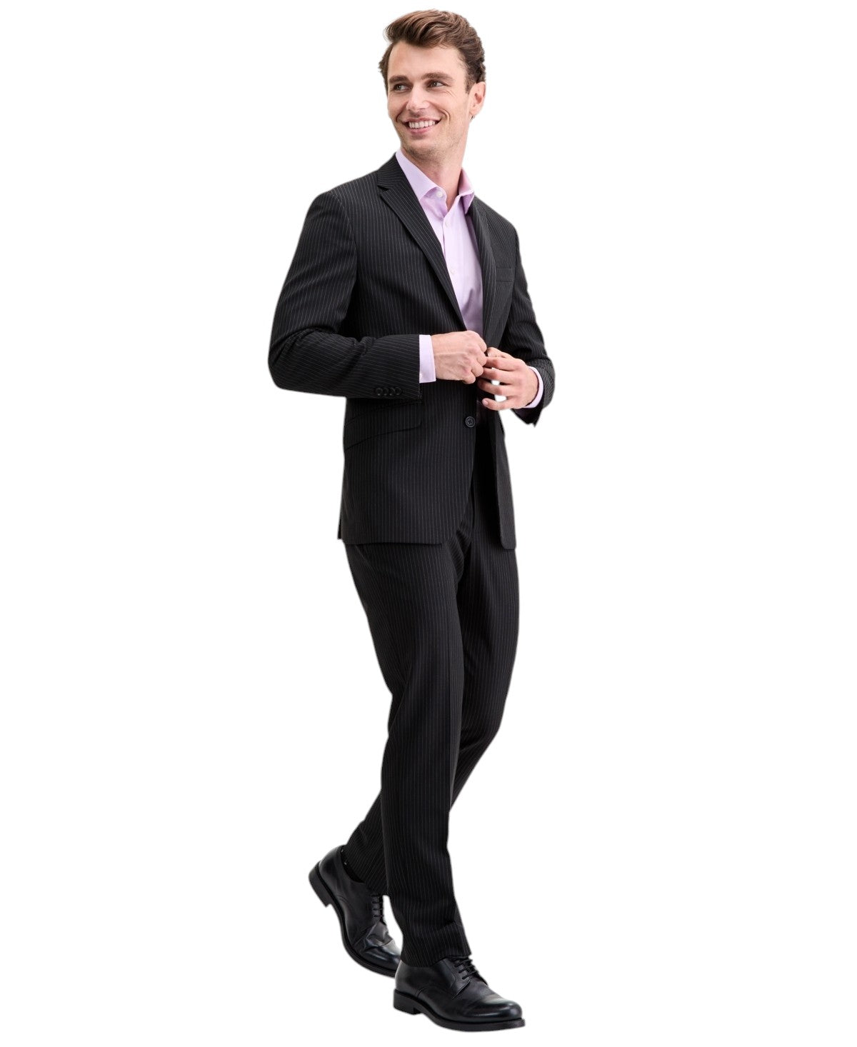 Kenneth Cole Mens Slim fit 2 Piece Suit 36 R / 29 Waist Black Striped Stretch
