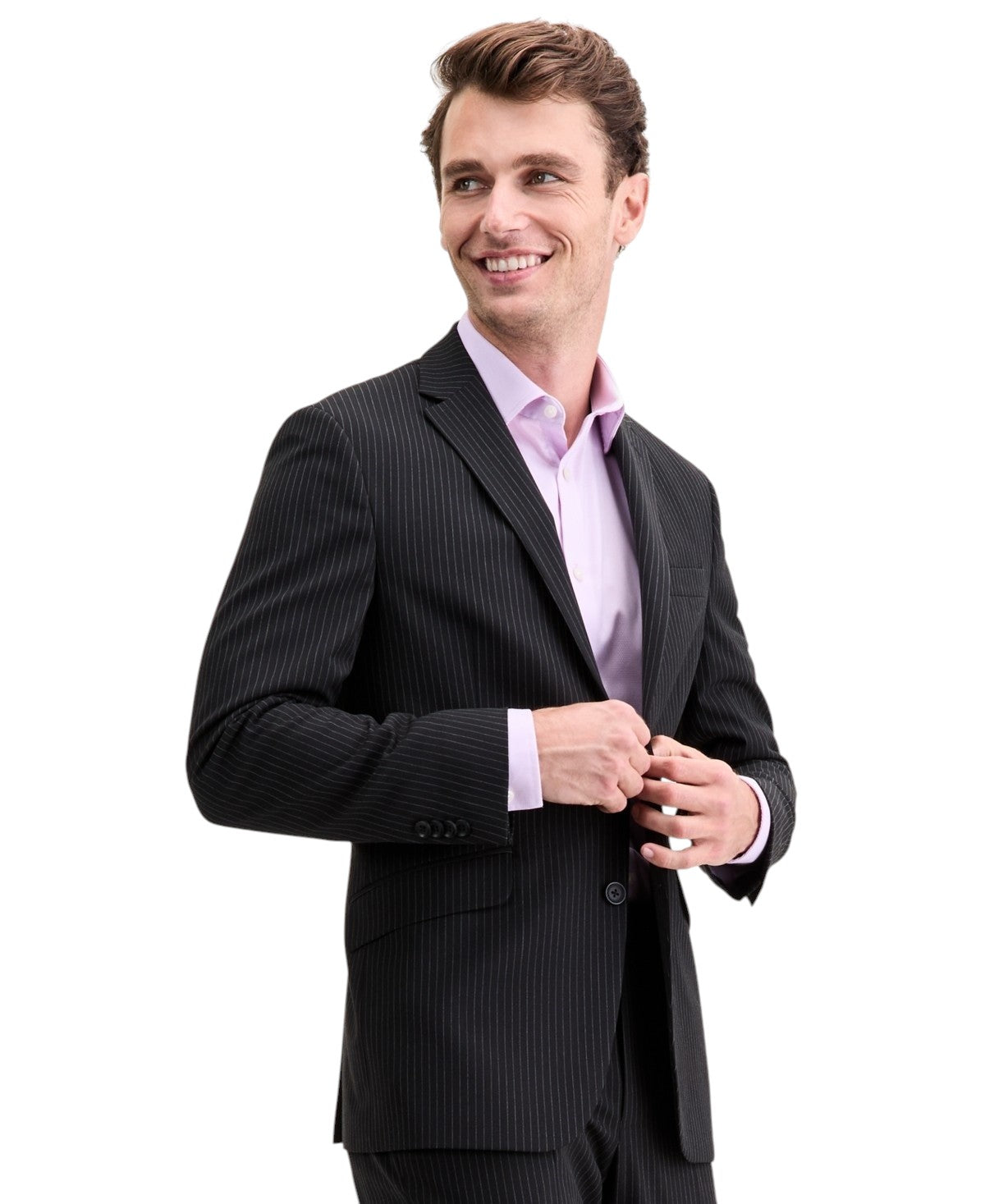 Kenneth Cole Mens Slim fit 2 Piece Suit 36 R / 29 Waist Black Striped Stretch