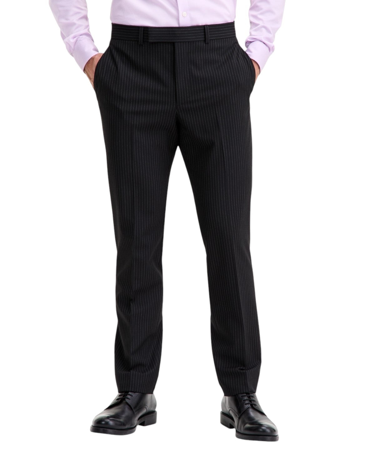 Kenneth Cole Mens Slim fit 2 Piece Suit 36 R / 29 Waist Black Striped Stretch