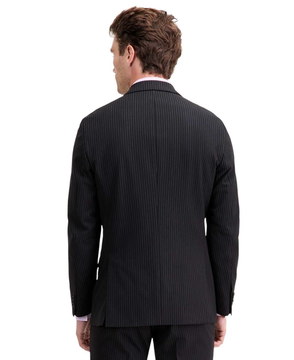 Kenneth Cole Mens Slim fit 2 Piece Suit 36 R / 29 Waist Black Striped Stretch