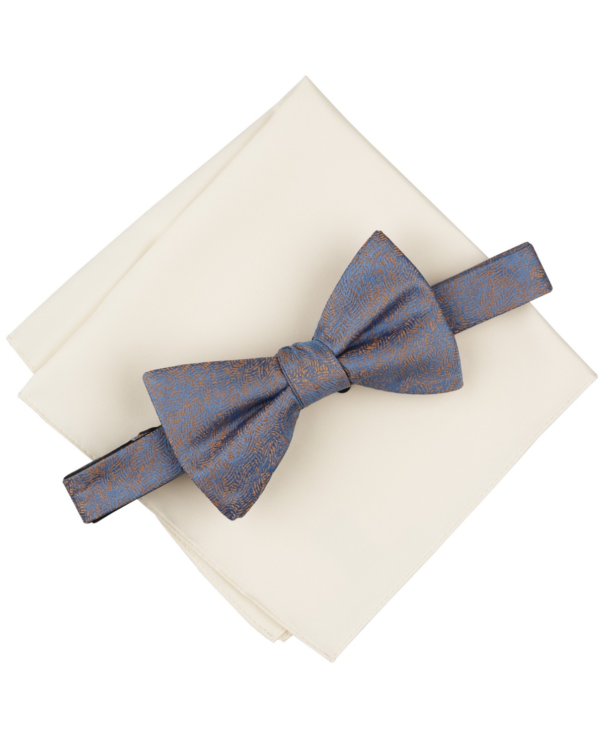 Alfani Mens Ozarks Abstract Bow Tie & Solid Pocket Square Set Brown Cognac