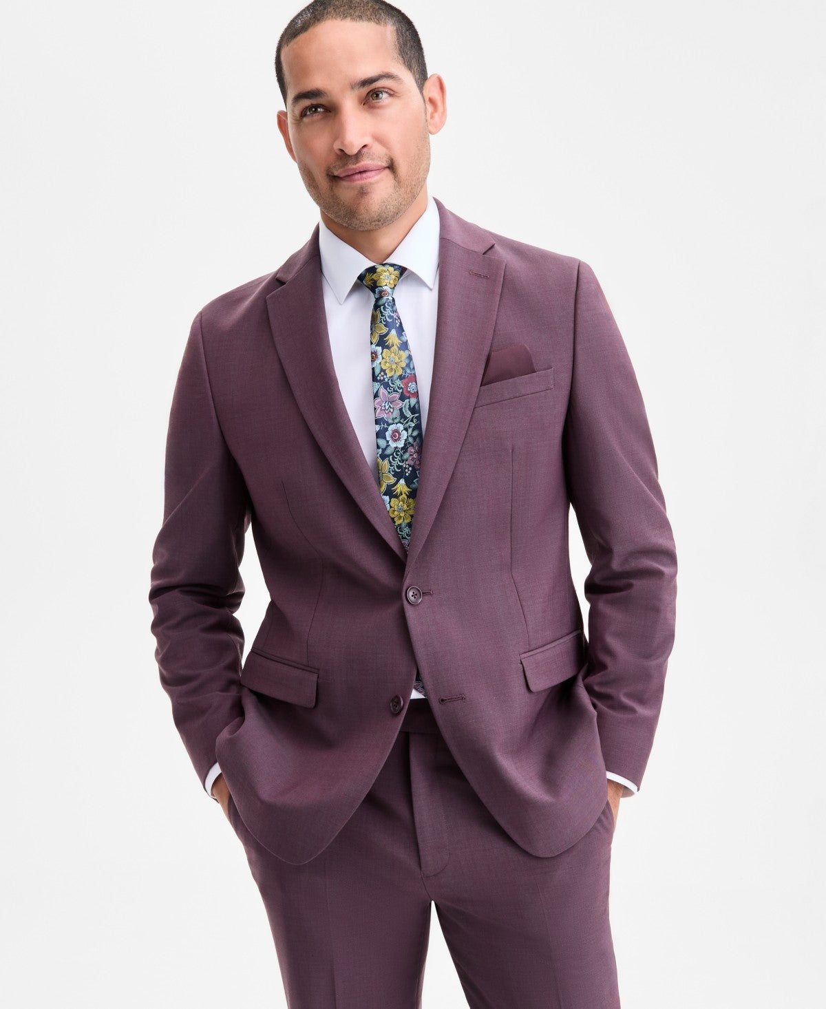 Bar Iii Mens Slim fit Suit Jacket Blazer 44 S Purple Solid Stretch Wool
