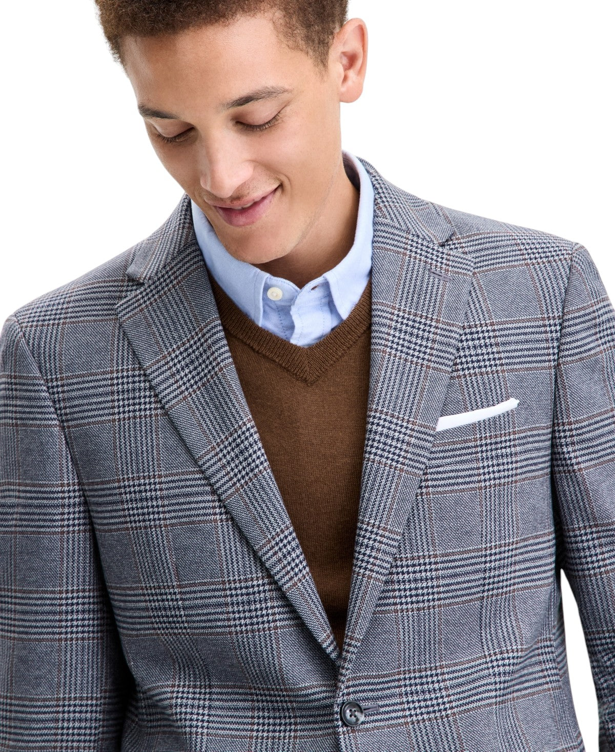 Tommy Hilfiger Mens Modern fit Sport Coat Blazer 48 R Gray Brown Plaid