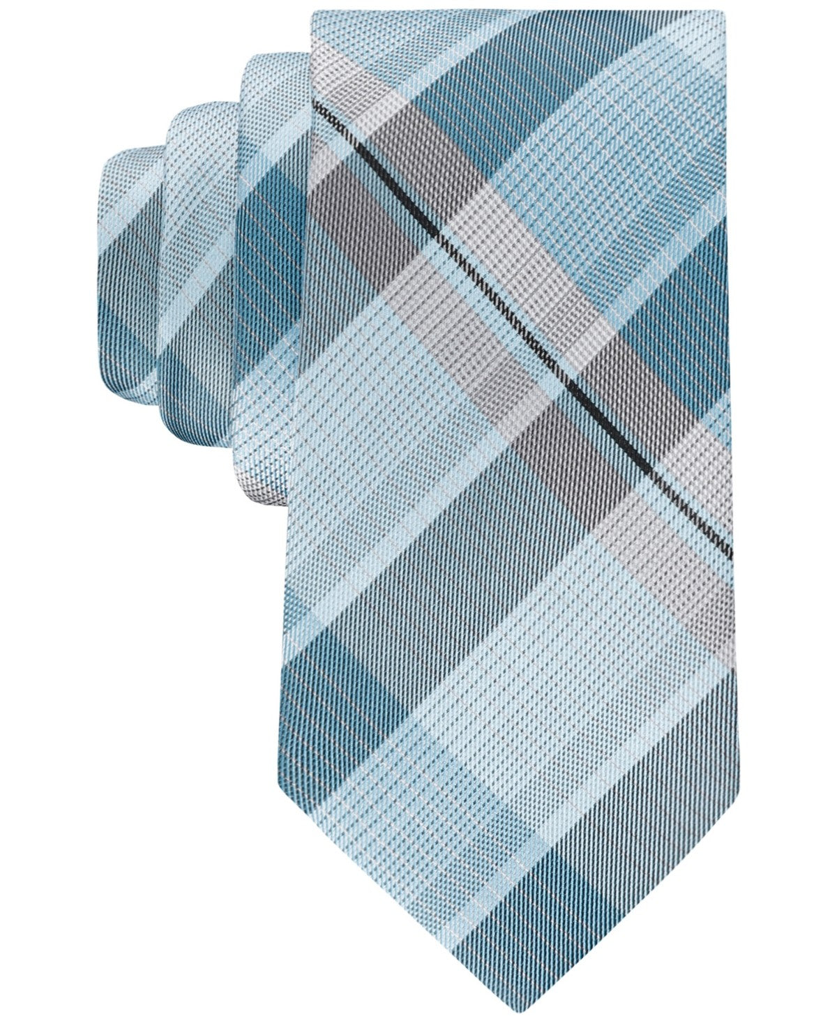 Calvin Klein Mens Rowe Plaid Neck Tie Aqua Turquoise Blue