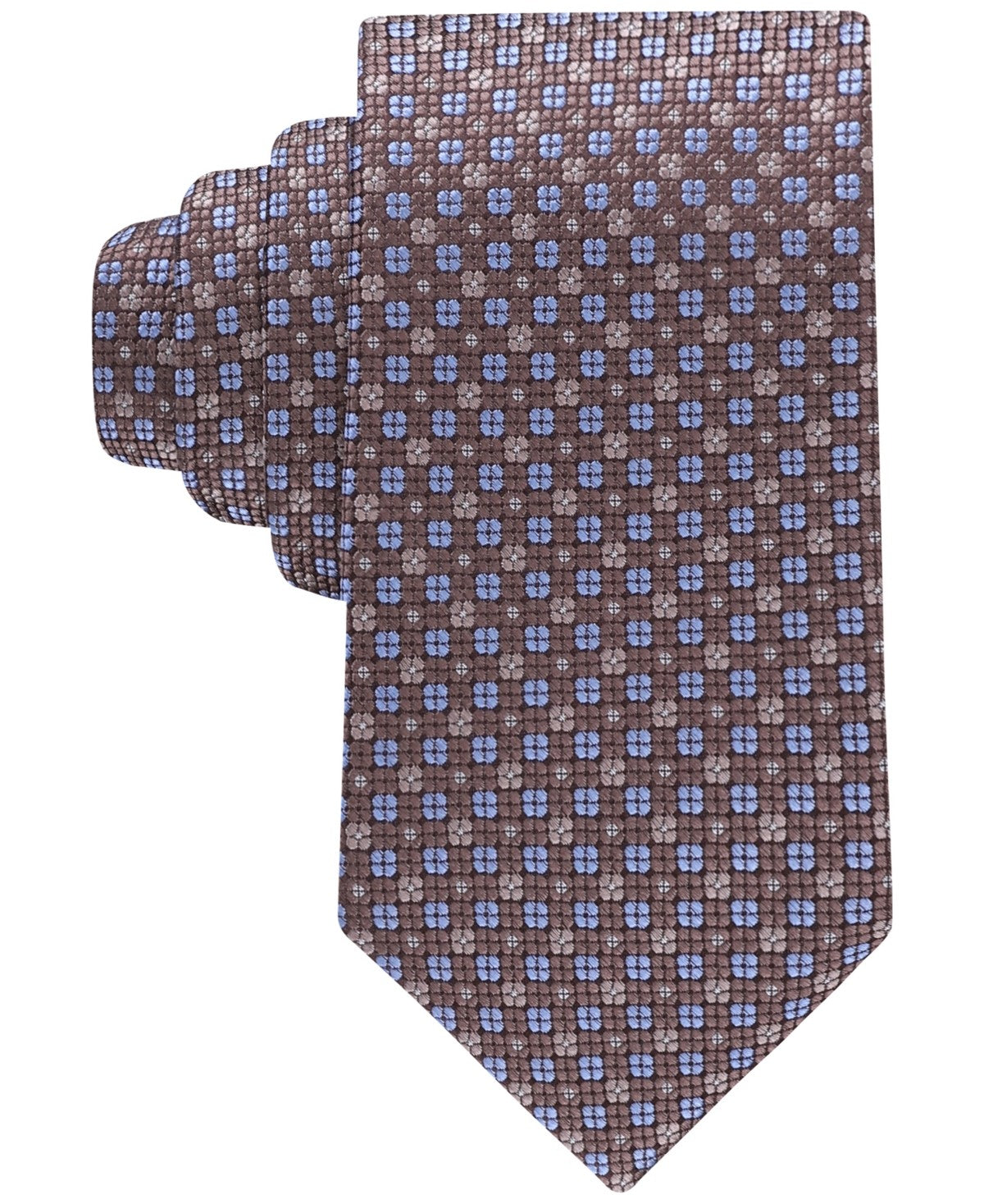 Tommy Hilfiger Mens Paris Square-Pattern Neck Tie Brown Light Blue