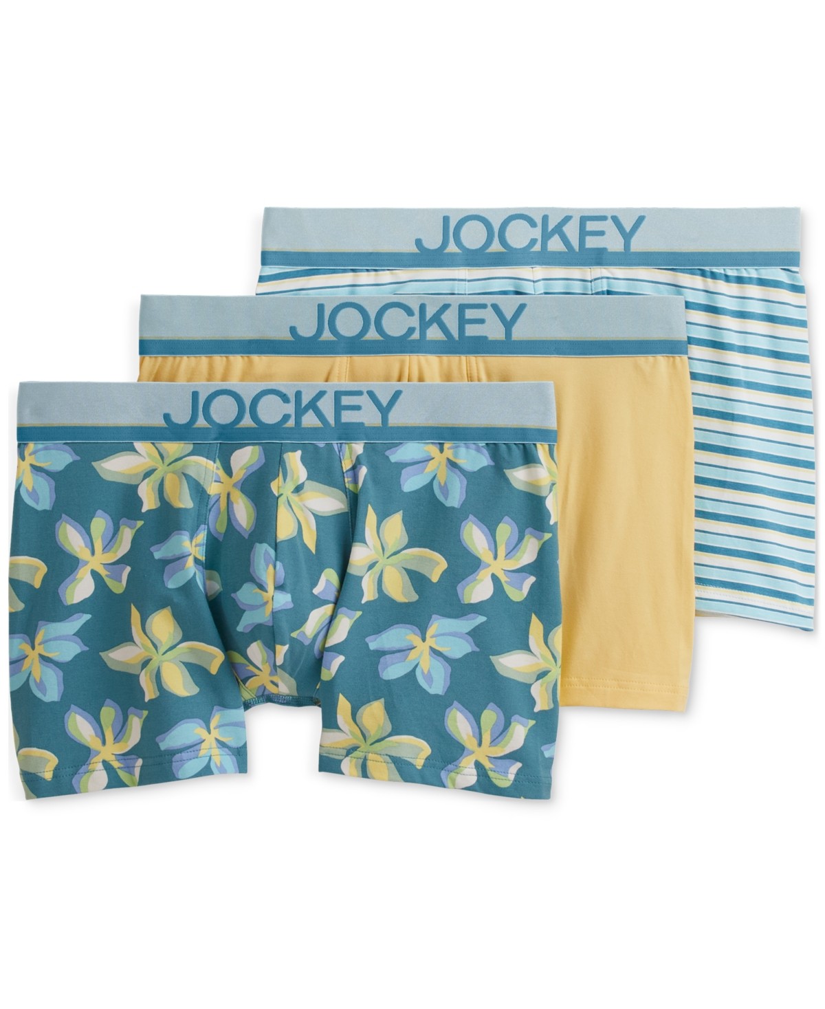 Jockey Mens 3 Pack True Style Logo Pattern Trunks Blue Multi Large