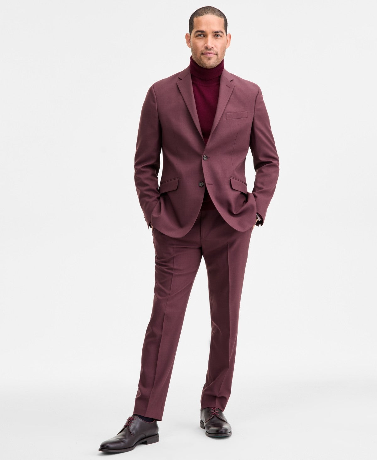 Kenneth Cole Mens Slim fit 2 Piece Suit 40 R / 33 Waist Burgundy Red Stretch