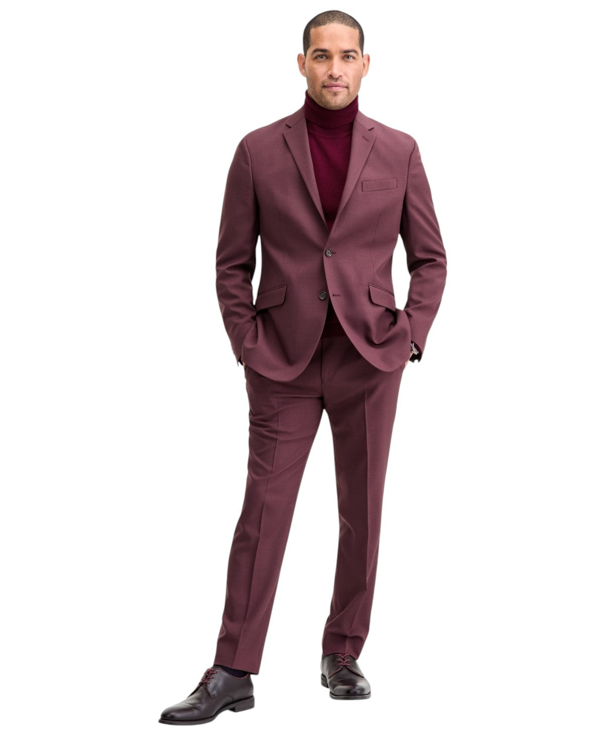 Kenneth Cole Mens Slim fit 2 Piece Suit 40 R / 33 Waist Burgundy Red Stretch