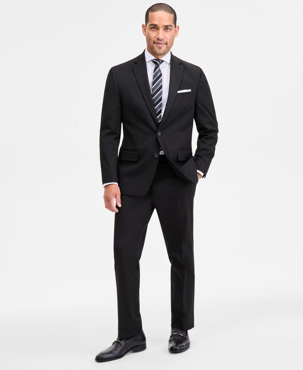 Izod Mens Modern fit 2 Piece Suit 36 R / 30 Waist Black Solid Stretch