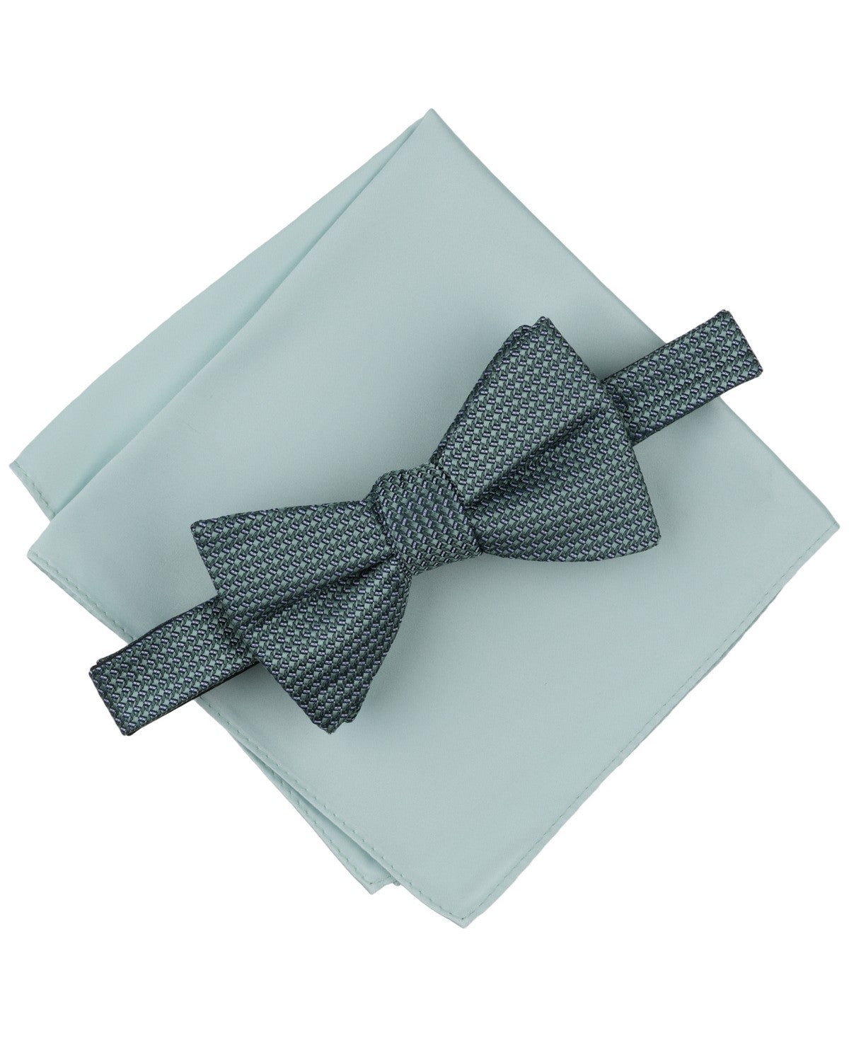 Alfani Mens Mini-Pattern Bow Tie and Solid Pocket Square Set Green Sage