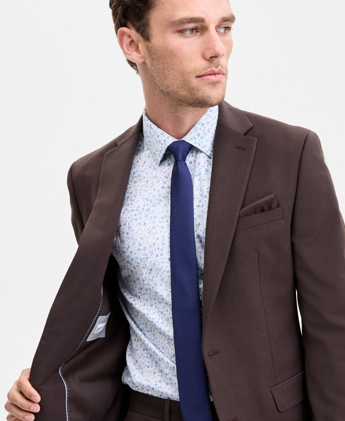 Bar III Mens Slim fit Wool Suit Jacket Blazer 46 L Brown Solid