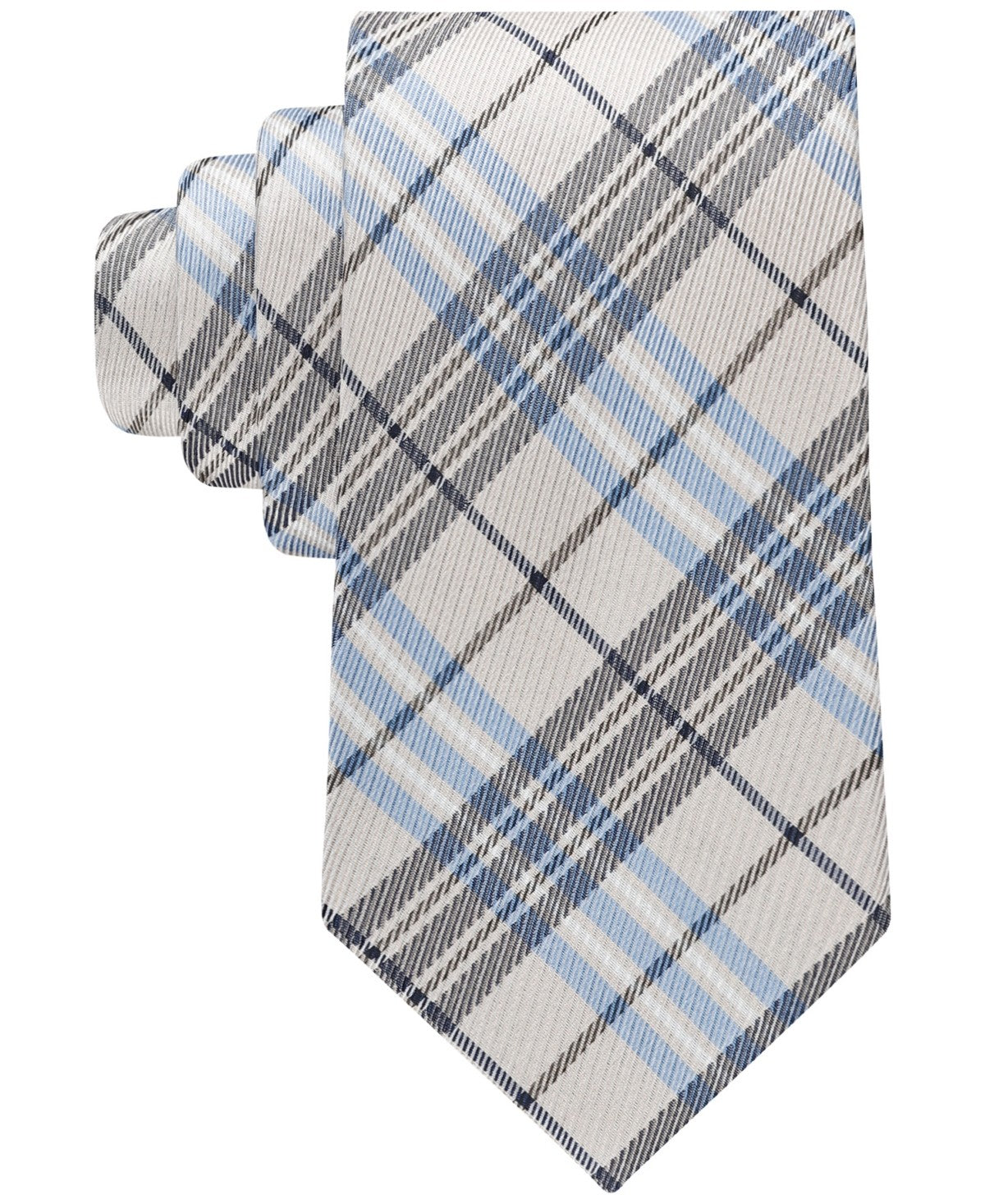 Tommy Hilfiger Mens Modesto Plaid Neck Tie Beige Taupe Light Blue
