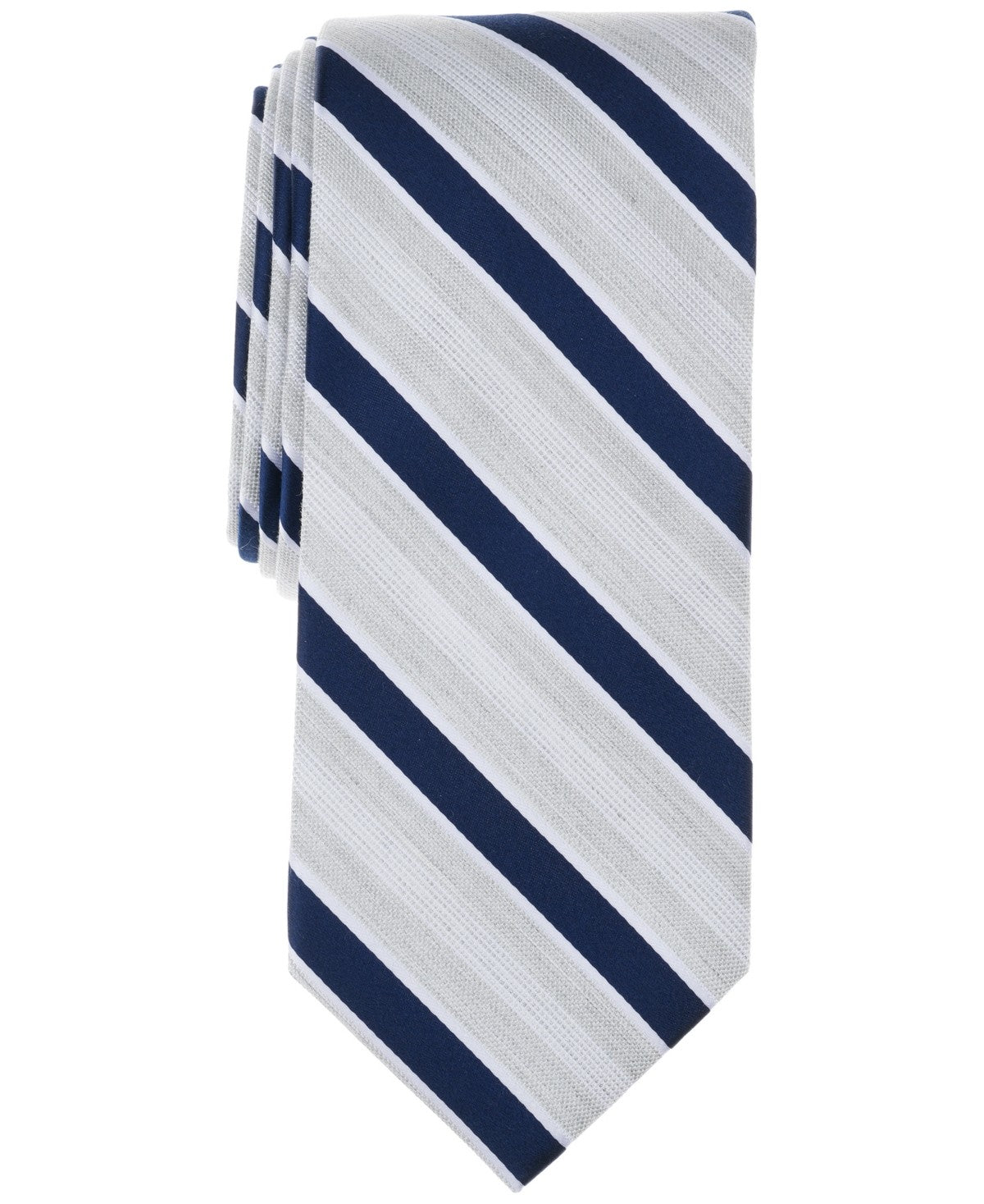 Michael Kors Mens Cesen Stripe Neck Tie Navy Blue Grey Silver