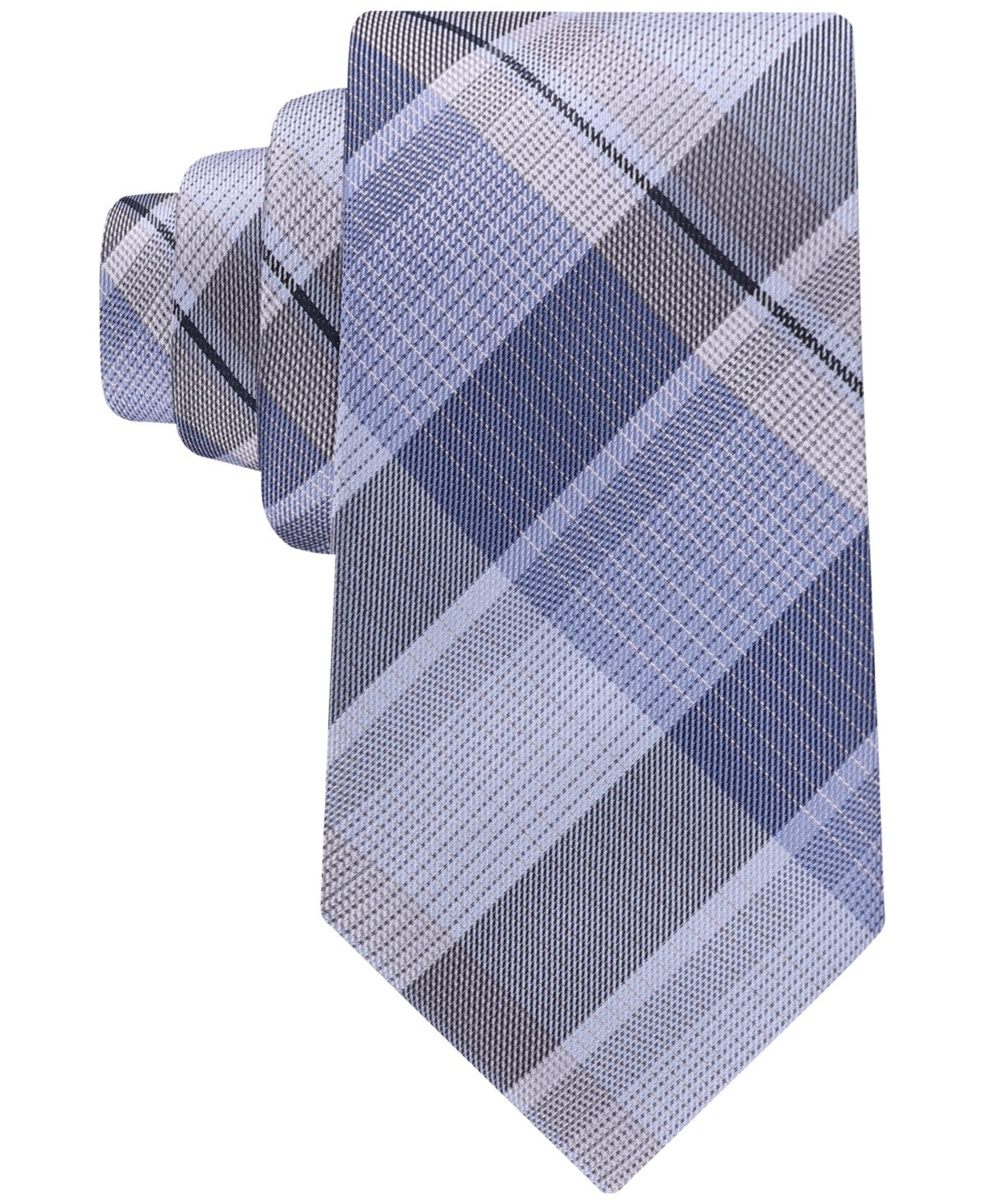 Calvin Klein Mens Rowe Plaid Neck Tie Blue Light Blue