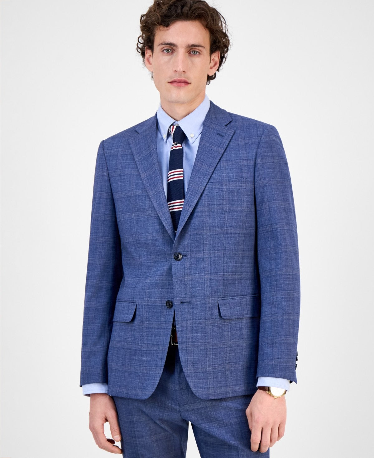Tommy Hilfiger Mens Modern fit Suit Jacket Blazer 40 R Blue Plaid Stretch