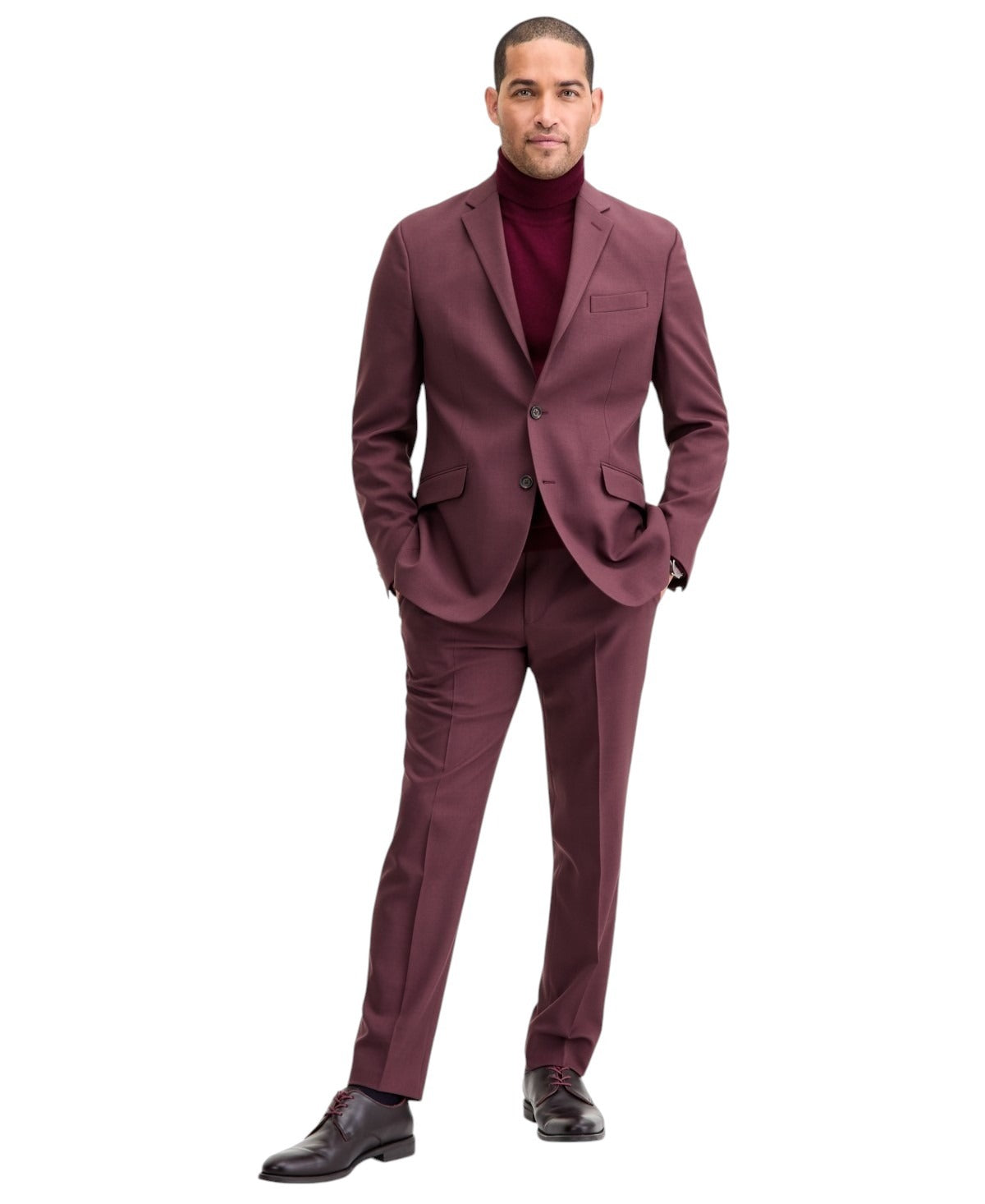 Kenneth Cole Mens Slim fit 2 Piece Suit 36 S / 29 Waist Burgundy Red Solid