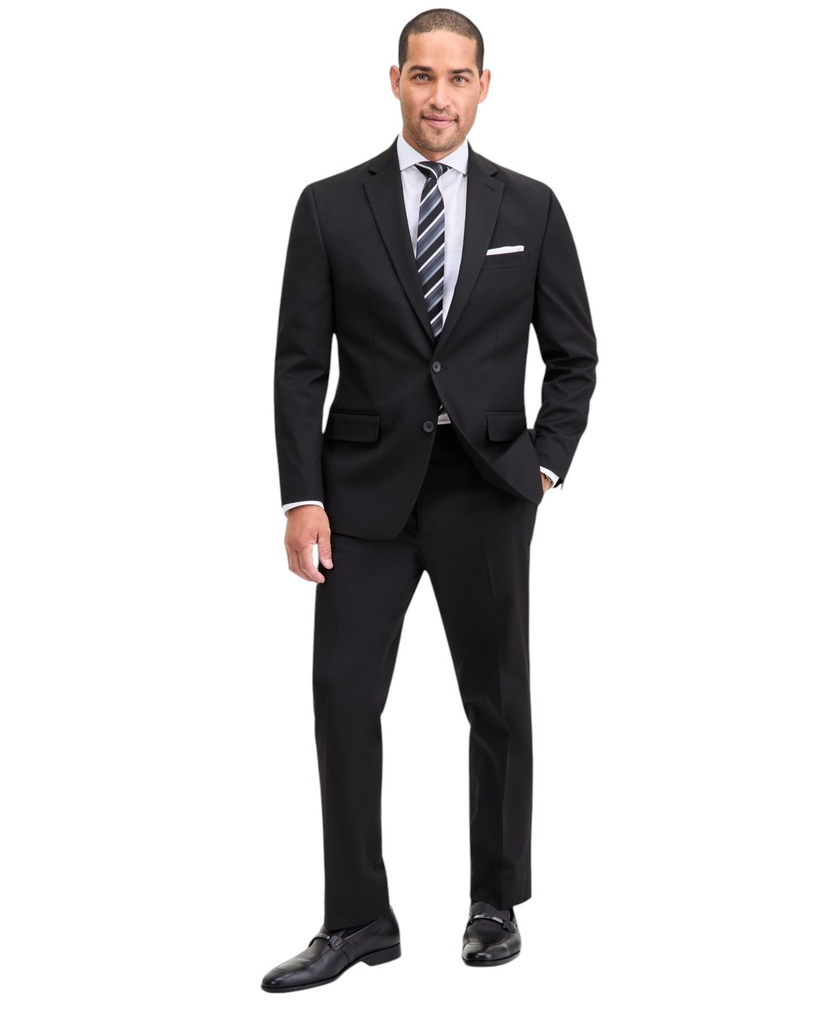 Izod Mens Modern fit 2 Piece Suit 48 L / 42 Waist Black Solid Stretch