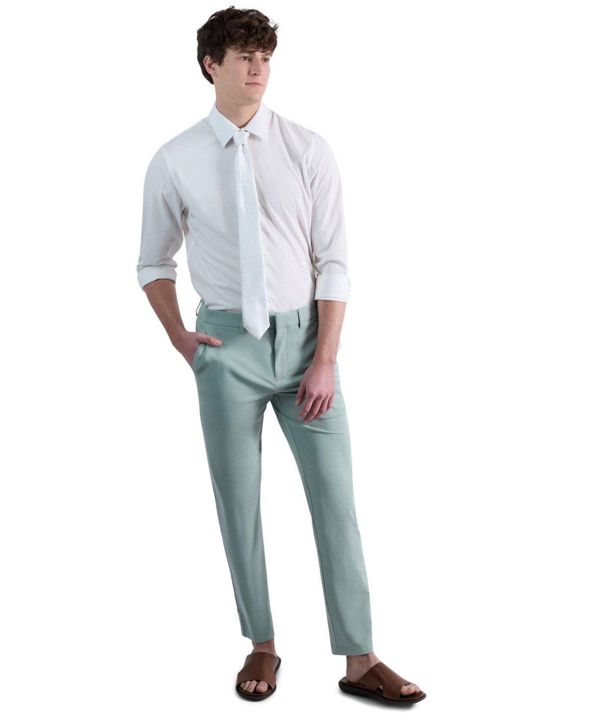 Kenneth Cole Mens Slim fit Dress Pants Knit 34 / 32 Light Green Solid