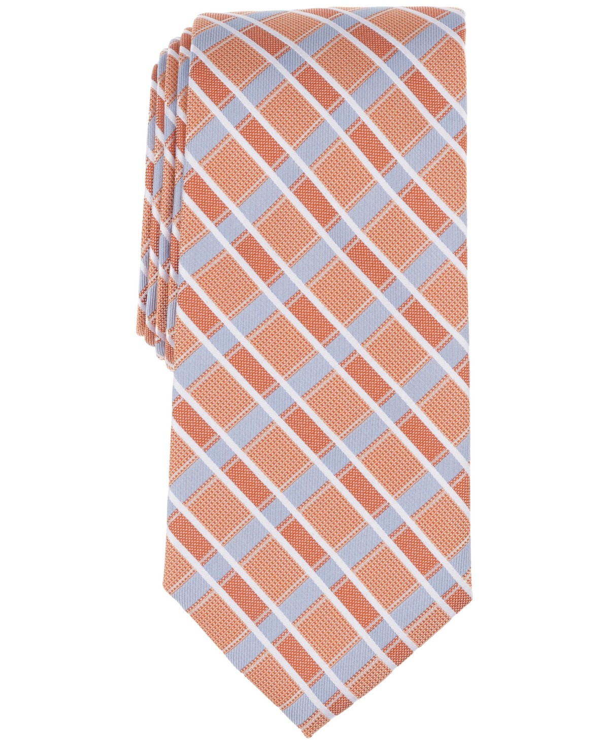 Michael Kors Mens Gallavan Check Neck Tie Orange Light Blue
